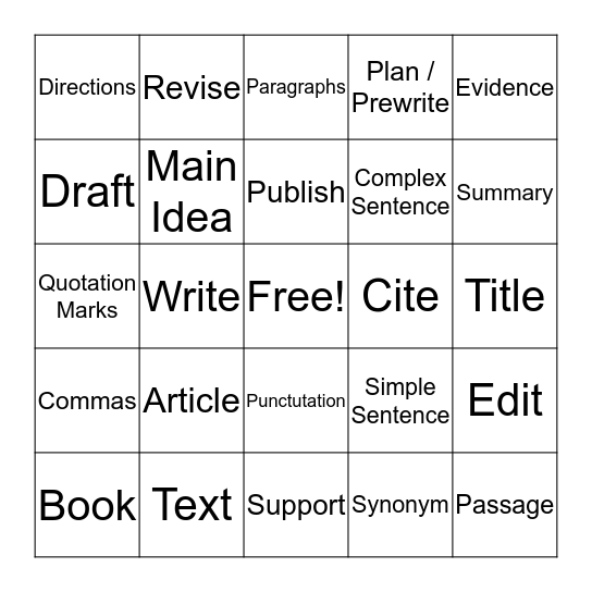 Language Bingo Card