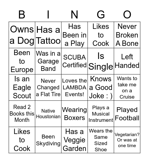 Rules- 1. Introduce yourself  2. Get a signature     3. Must be different name is each box  4. First to black out wins!  Bingo Card