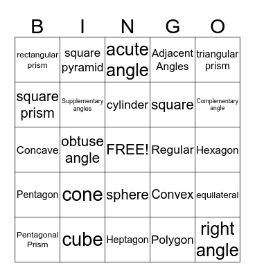 Geometry BINGO Card