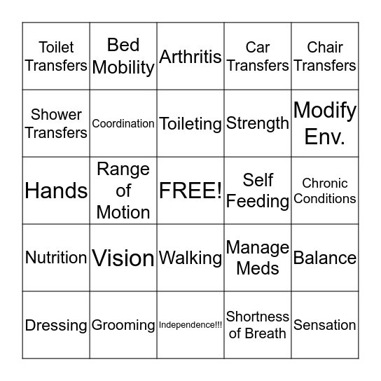Occupational Therapy Bingo Card