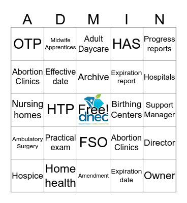 Bureau of Health Facilities Licensing Bingo Card