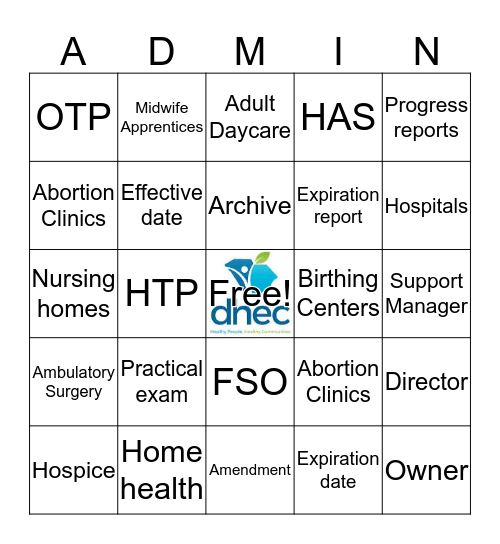 Bureau of Health Facilities Licensing Bingo Card