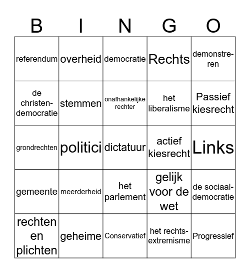 Politiek H 1 t/m 5 Bingo Card