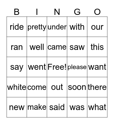 Hadley's Sight Words Bingo Card