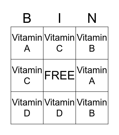 Vitamin  Bingo Card