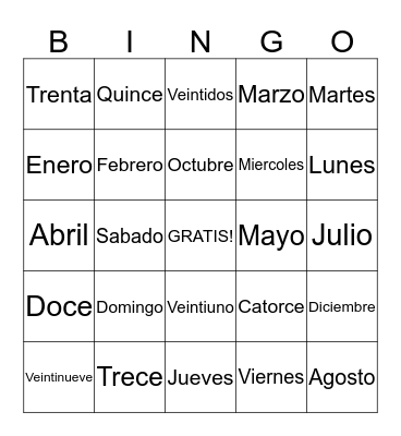 Date Bingo Card