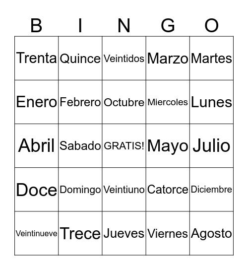Date Bingo Card