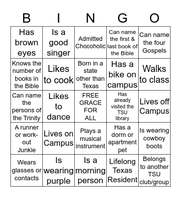 Tarleton Texan  Bingo Card