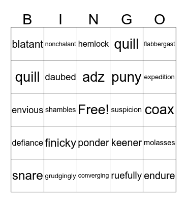 Vocabulary Bingo Card