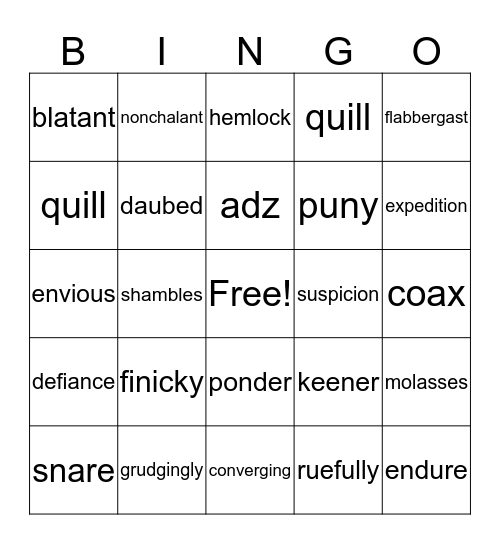 Vocabulary Bingo Card