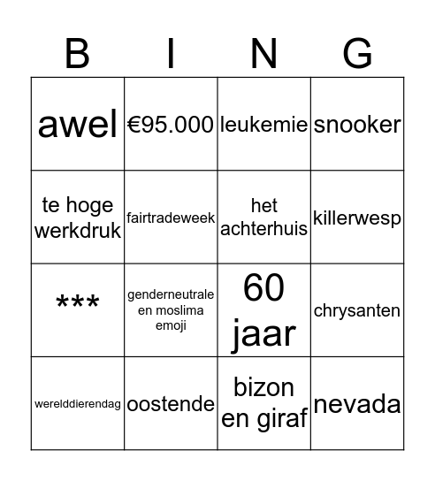 actua bingo Card