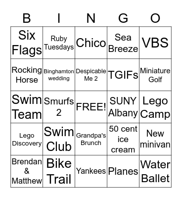Summer Bingo Card
