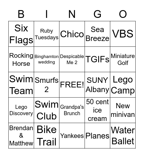 Summer Bingo Card