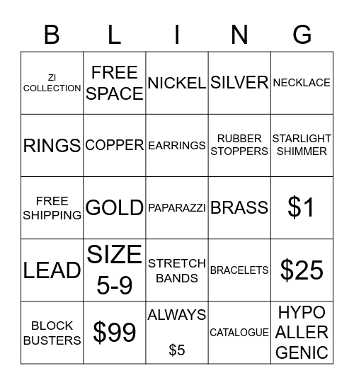KRISTY AND MILA'S $5 BLING  Bingo Card
