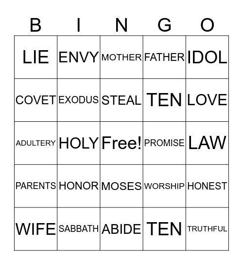 TEN COMMANDMENTS Bingo Card