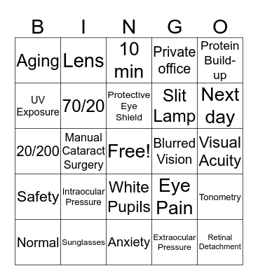 Cataract 211-1 Bingo Card