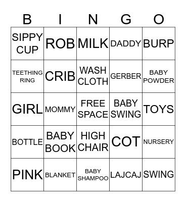 JESSICA'S BABY SHOWER BINGO Card