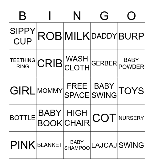 JESSICA'S BABY SHOWER BINGO Card