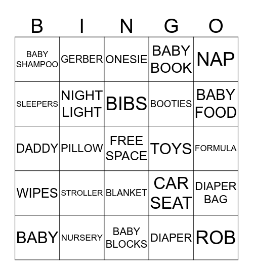 Jessica's Baby Shower Bingo Card