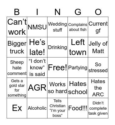 Ryan Bingo Card