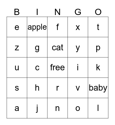 lower case alphabet 25 square Bingo Card