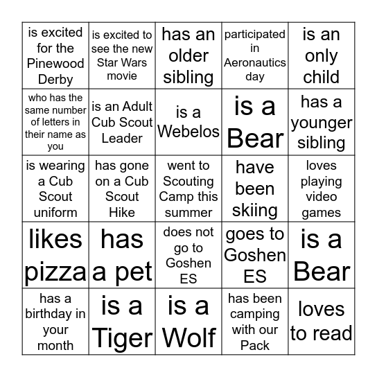 Find someone who....... Bingo Card