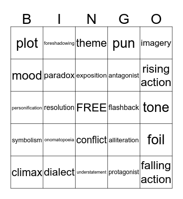 Literary Terms Bingo Card