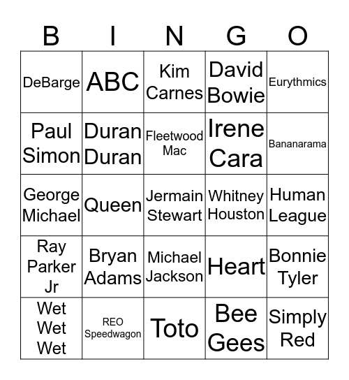 80s Bingo Card