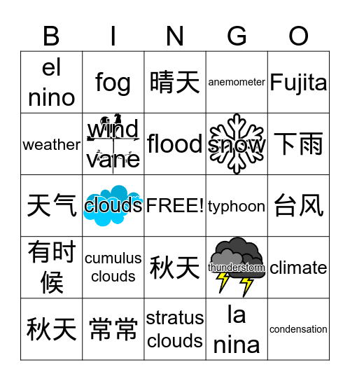天气 tiān qì Bingo  Bingo Card