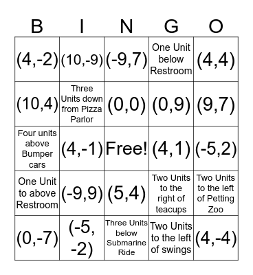Coordinate Plane Bingo Card
