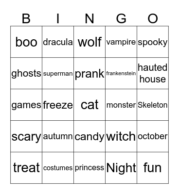 hallowen Bingo Card