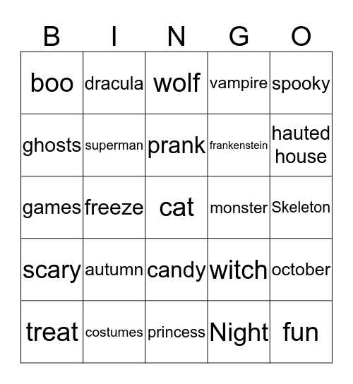 hallowen Bingo Card