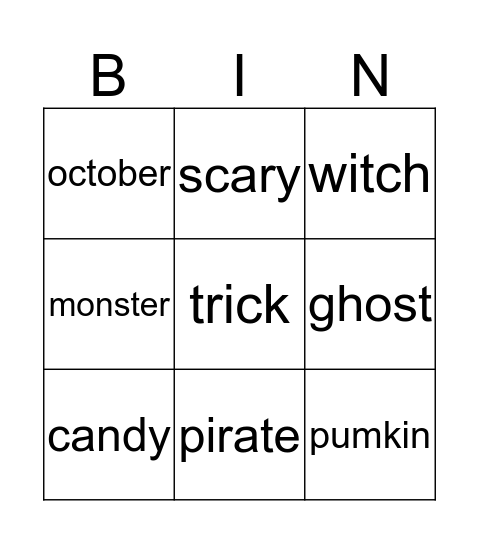 Halloween Bingo Card