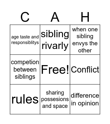 Conflict at home Bingo Card