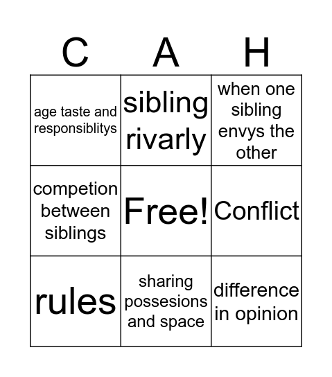 Conflict at home Bingo Card