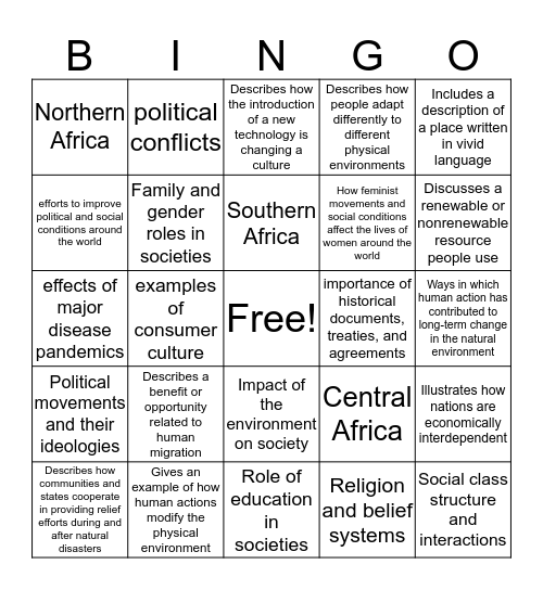 Current Events-Africa Bingo Card