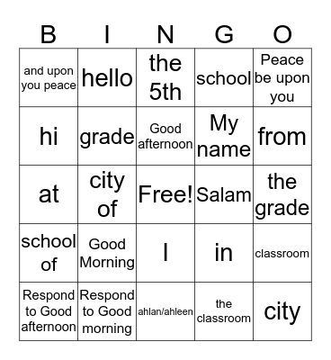 Greetings and Introducing myself  Bingo Card