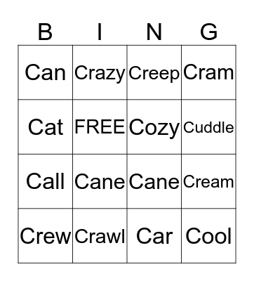 C consonant BINGO Card