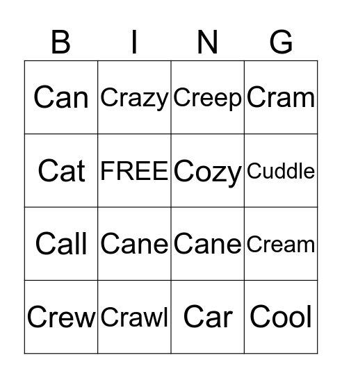 C consonant BINGO Card