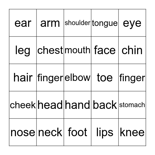 Body Bingo Card