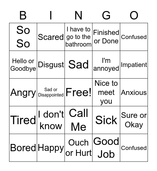 Nonverbal Bingo Card