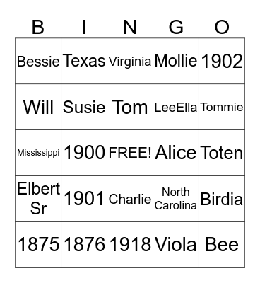 McCulloch Family Trivia Bingo Card