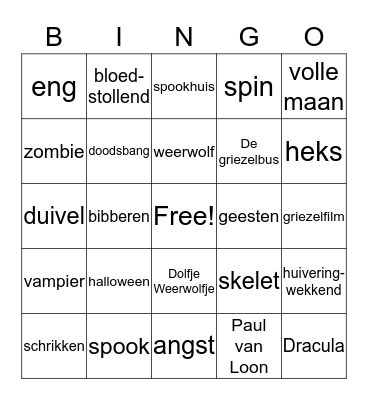 Griezelbingo Card