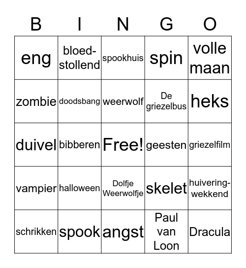 Griezelbingo Card