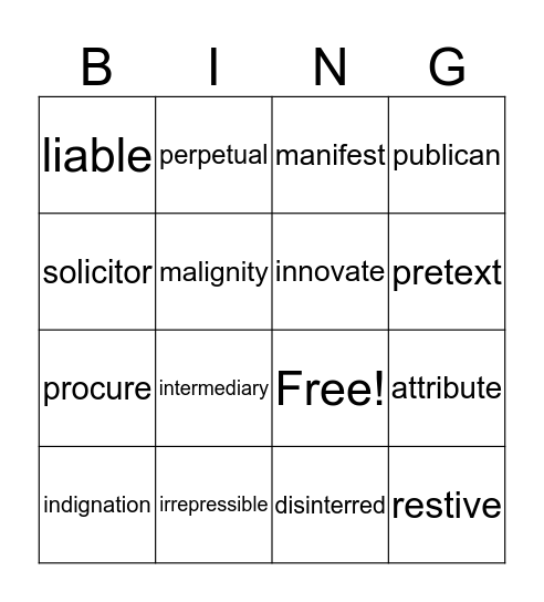 Animal Farm Vocab Part II Bingo Card