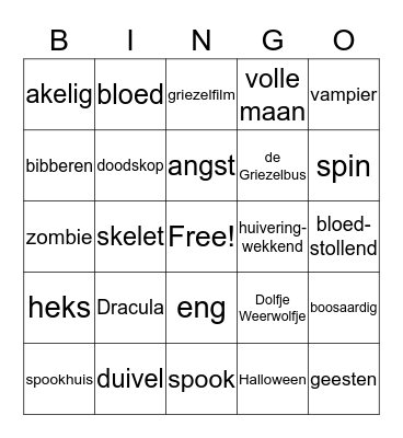 Griezelbingo Card