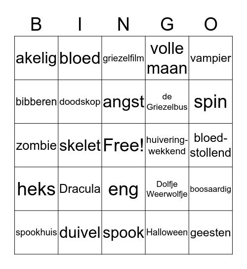 Griezelbingo Card