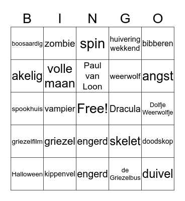 Griezelbingo Card