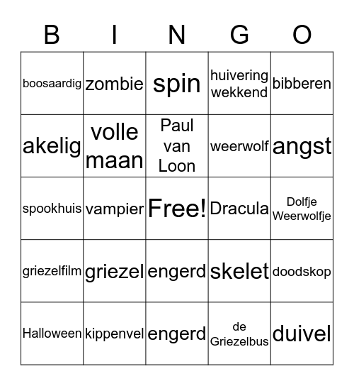 Griezelbingo Card