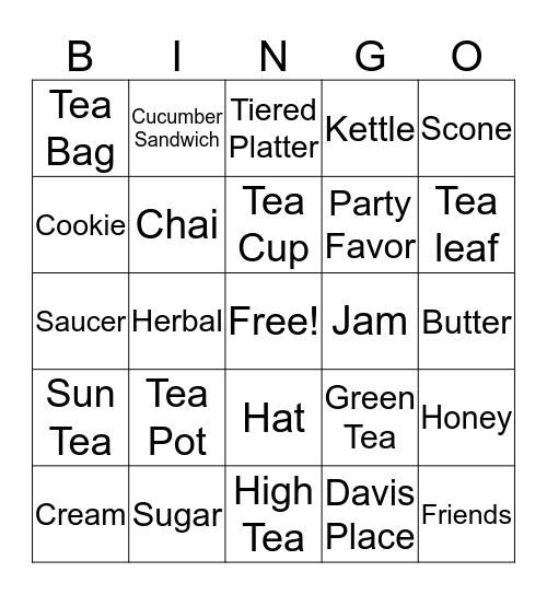 High Tea Bingo Card